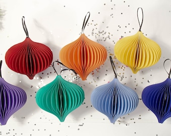 Colourful Ornaments | Set of 3, 6 or 9 | 28 colours available to Choose | Recyclable Ornament |  Paper Christmas Decor | Christmas Gift