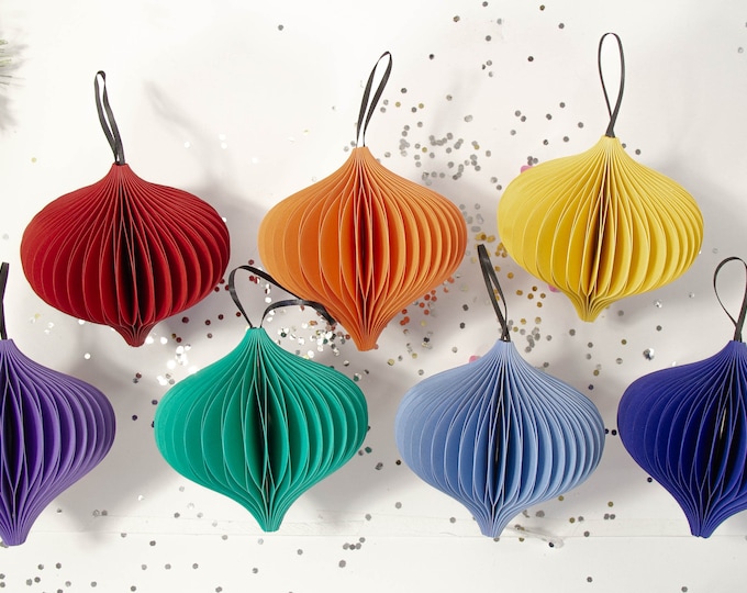 Colourful Ornaments | Set of 3, 6 or 9 | 28 colours available to Choose | Recyclable Ornament |  Paper Christmas Decor | Christmas Gift