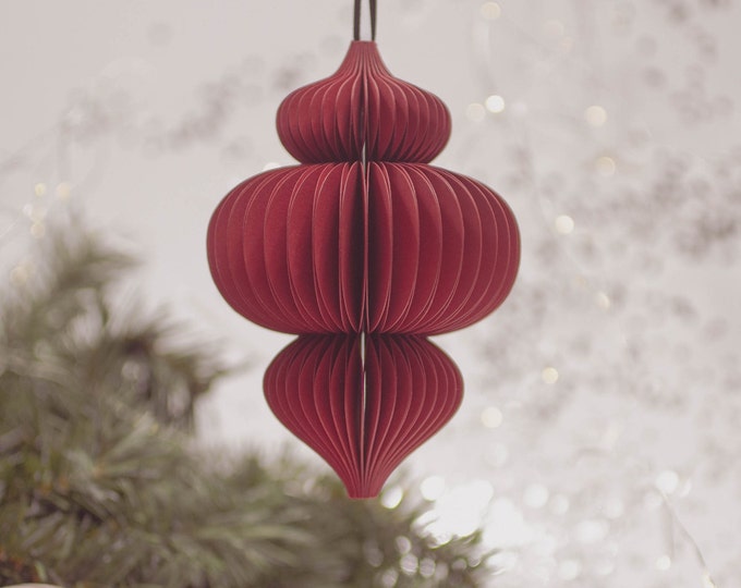 Set of 3, 6 or 9 Red Finial Paper Ornaments | Scandi Red Ornament | Hygge  Paper Ornament | Paper Ornaments | Recyclable Ornament