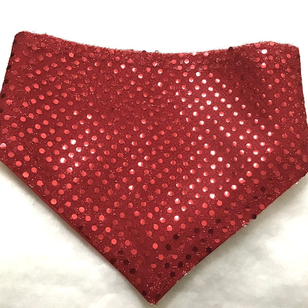 Reversible sequin, red, blue, black, or silver-white sparkling sequin dog Bandana, Bow tie, Sailor bow, or Scrunchie.