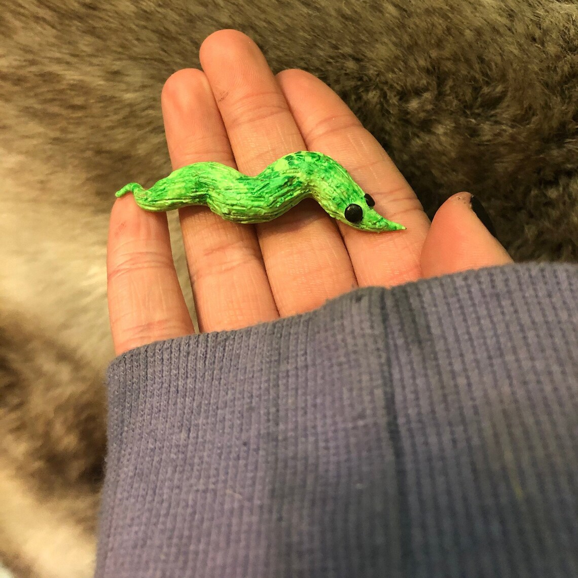 Green Worm on a String Polymer Clay Weird Sculpture | Etsy