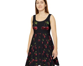 White Cherry Print Short Sleeves Mini Dress - Etsy