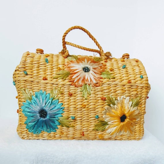 Market Bag, Beach Carry, Tote - 1960s Woven Water