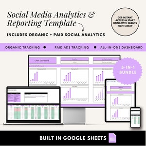 Social Media Analytics Reporting Template | Social Media Dashboard | Social Media Performance Dashboard | Analytics Spreadsheet