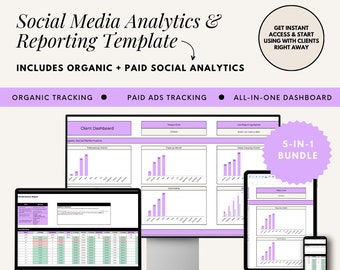 Social Media Analytics Reporting Template | Social Media Dashboard | Social Media Performance Dashboard | Analytics Spreadsheet