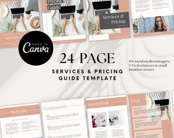 Service- und Preisleitfaden-Vorlage | Service & Preise Portfolio | Canva Template für Social Media-Manager, Freelancer, Marketer