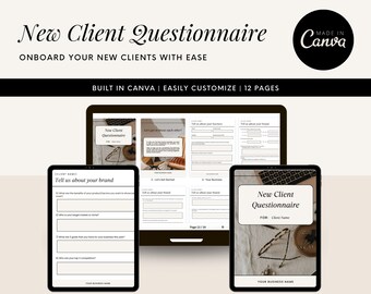 Neue Kunden-Fragebogen | Kunden-Onboarding | Erhebungsvorlage | Sofort Download | Canva Template