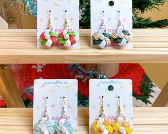 Hexagon Paper  Earrings with Pearl – Christmas Edition/ Handmade Lightweight Dangle Jewelry