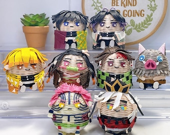 Demon Slayer Tanjiro Nezuko Shinobu Zenitsu Inosuke Akaza Giyu Doma handmade paper toy