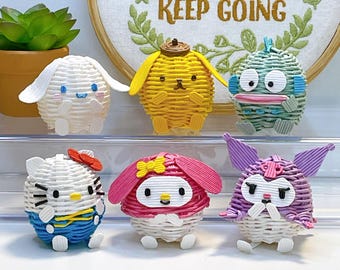 Kitty and Friends Melody Cinnamon Roll  Kuromi Pom Pompurin Hangyodon handmade paper toy keychain