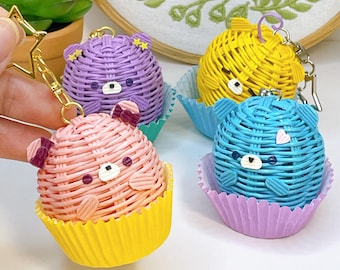 Mini Bear Cupcake Keychains Handmade Paper Animal Charms