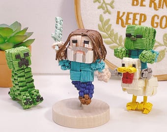 Minecraft chicken jockey creeper handmade paper toy/keychain
