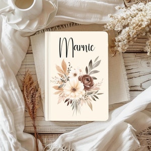 Boho Flowers Personalised Name Chic Hard Backed Journal, Floral Notebook, Custom Diary, Gift for Her, Journaling Supplies