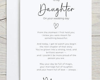 A mia figlia per il giorno del tuo matrimonio – Biglietto A6/A5 – 3 opzioni di messaggio – Da mamma o papà – Biglietto di nozze ricordo – Regalo sentimentale