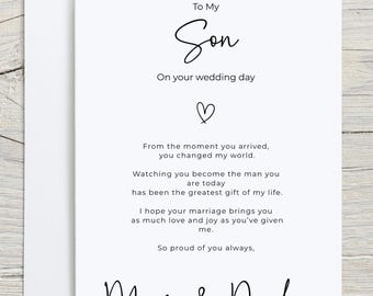 To My Son On Your Wedding Day Card | Emotional Son Wedding Card | Wedding Day Card From Mum Or Dad