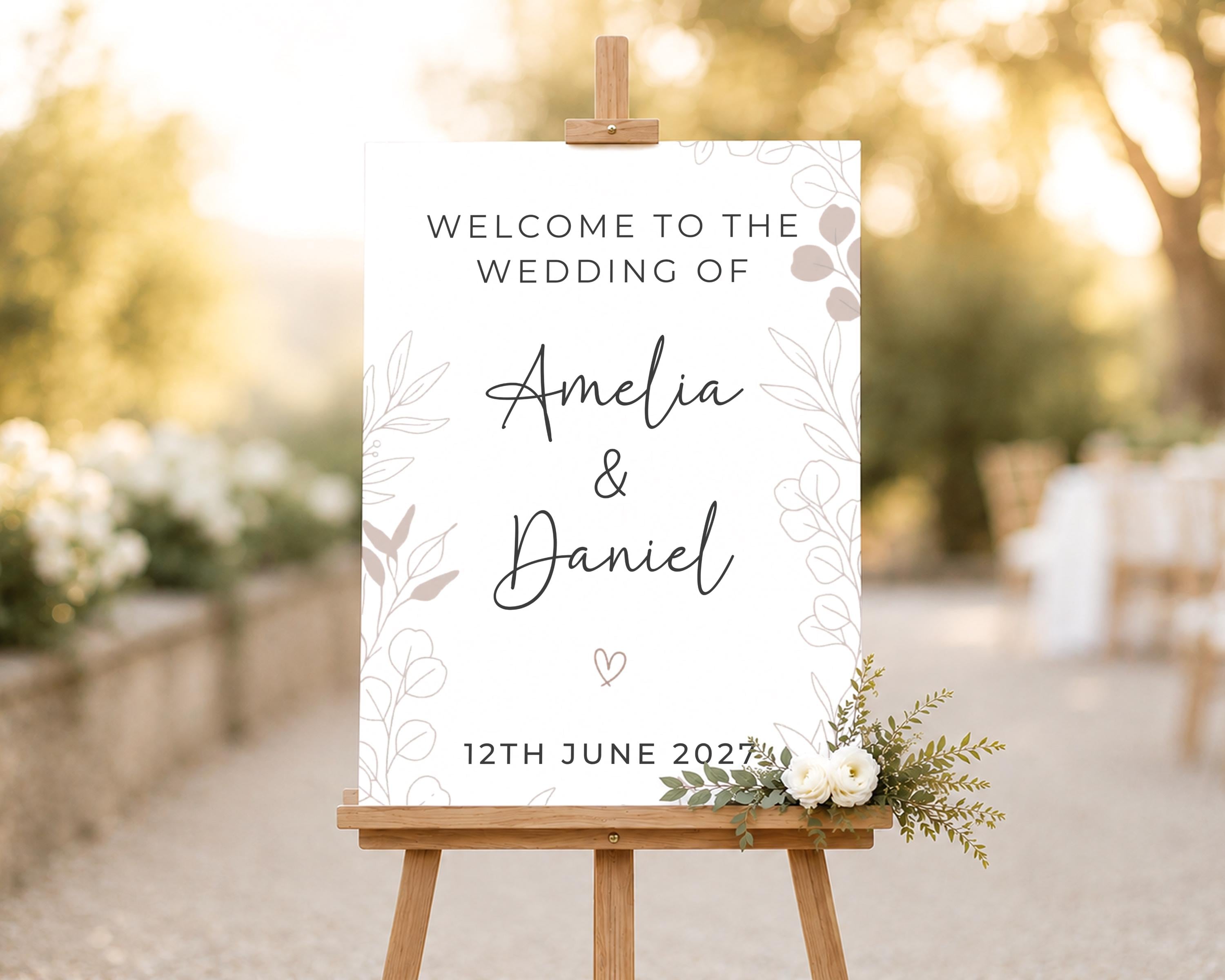 Personalised Wedding Welcome Sign, Sage Green Botanical Decor