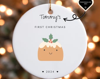 Baby's First Christmas Ornament | Custom Name Baby's First Christmas Bauble | New Parents Xmas Personalised Gift | Christmas Pud Decorations