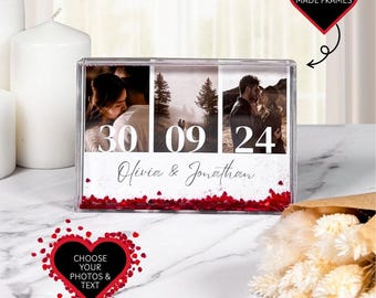 Personalised Heart Love Photo Frame - Custom Date, Names & Photos - Perfect Custom Valentine's Day Gift, Anniversary Gift, Gifts for Her