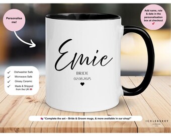 Personalised Bride Mug with Est. Date & Heart | Custom Wedding Gift for Bride, Bridesmaid, Maid of Honour | Bridal Party Coffee Cup