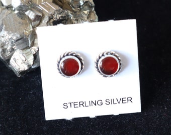 Red Garnet Stud Earrings | Garnet Jewelry | Dainty | Sterling Silver | Stud Earrings | Made in USA