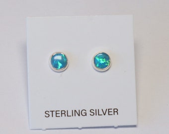 Tiny Blue Opal Stud Earrings | Sterling Silver | Handmade | Opal Stud Earrings | Made in USA