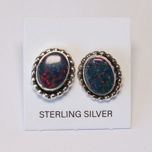 Black fire opal stud earrings/ fire opal  jewelry/ handmade/.925 sterling silver/ stud earrings