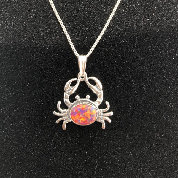 Fire opal crab/ oceanography/ crab pendant/ crab jewelry/.925 sterling silver jewelry