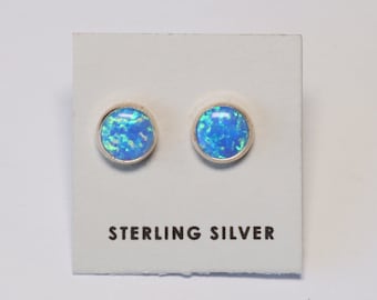 Dainty Blue Opal Stud Earrings / Blue Studs / Opal Earrings / Stunning / Made in USA