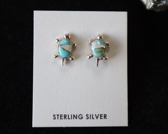 Turquoise Mother of Pearl Turtle Studs | Post Earrings | MOP | Turquoise Studs | Sterling Silver | Handmade