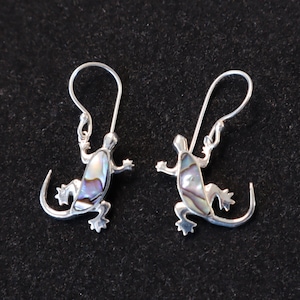 Abalone Lizard Dangle Earrings | Sterling Silver | Animal Jewelry | Lizard | Dangle Earrings