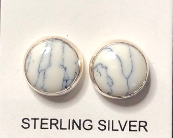 Round white turquoise stud earrings/white buffalo studs/dainty /handmade jewelry /white buffalo earrings/.925 sterling silver/ white buffalo