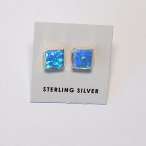 Square Opal Stud Earrings | Sterling Silver | Ocean Look | Stunning Blue | Southwestern | Made in USA