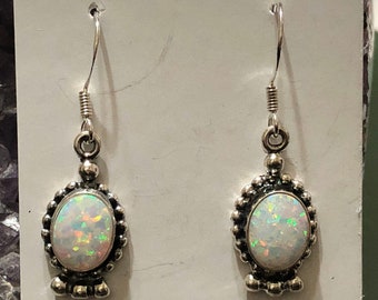 Silver white opal earrings /dangle opal earrings /opal jewelry /handmade jewelry /opal earrings/ stunning opal designs/ Made in USA