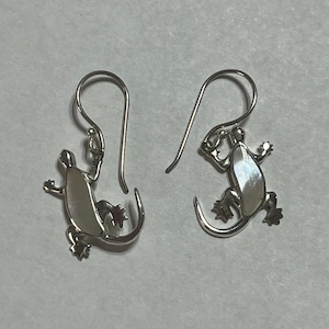 Mother of Pearl Lizard Dangle Earrings | Sterling Silver | Animal Jewelry | Lizard | Dangle Earrings