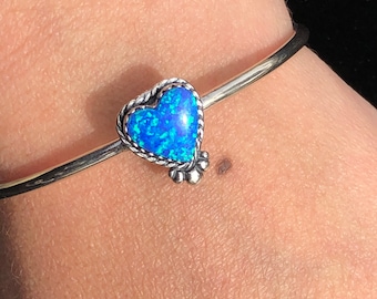 Blue opal heart cuff bracelet/handmade jewelry /.925 sterling silver/fire opal cuff/ cuff bracelets