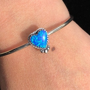 Blue opal heart cuff bracelet/handmade jewelry /.925 sterling silver/fire opal cuff/ cuff bracelets