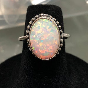 Medium oval white opal statement ring/.925 sterling silver jewelry /handmade jewelry /fire opal ring / everyday jewelry