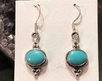 Turquoise earrings /turquoise  jewelry /handmade jewelry /simple jewelry designs/ dangle earrings/ fine silver/Southwestern/  Made in USA