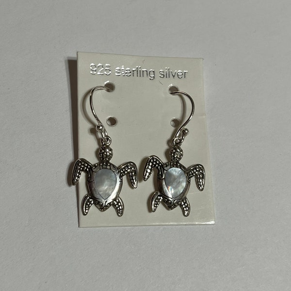 Turtle Mother Of Pearl Earrings/ Sterling Silver | Dangle Earrings | Southwestern Jewelry | MOP Jewelry | Oceanography