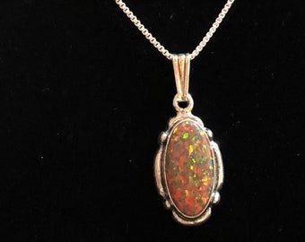 Fire opal pendant necklace /fire opal pendant /handmade design /sterling silver/ opal jewelry/ dainty/ stunning jewelry/ Made in USA