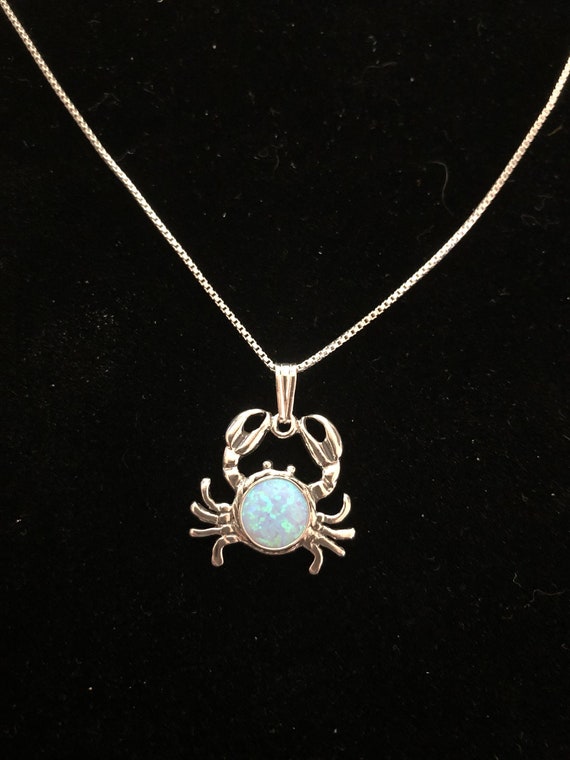 Blue opal crab necklace /crab jewelry /opal crab jewelry /sterling silver/oceanography /opal pendants/ box chain/ Dainty/ Made in USA