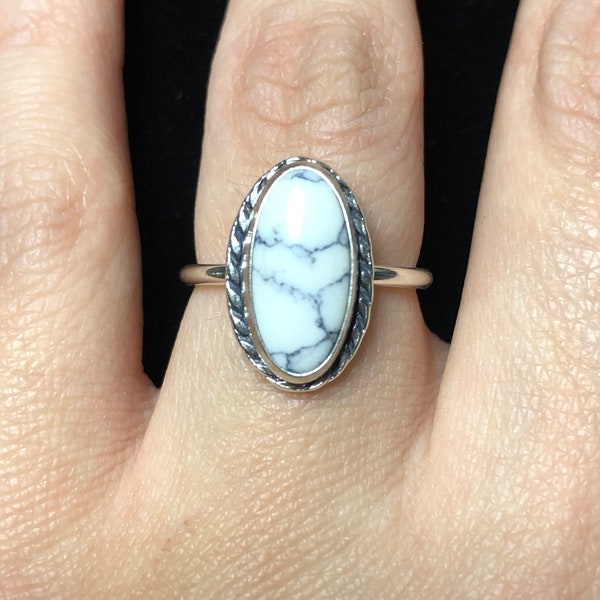 White turquoise ring/ white buffalo/ handmade/ white buffalo jewelry /fine silver jewelry /turquoise jewelry/ Made in USA