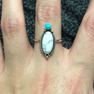 Medium oval white turquoise ring with turquoise/ white turquoise/ white buffalo/ handmade /southwestern/ sterling silver/ turquoise rings