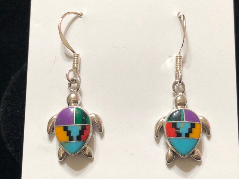 Sea Turtle Inlay Sea Turtle Inlay Earrings /sea Turle Jewelry /sterling Silver /dangle ...