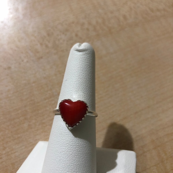 Red coral heart ring/ dainty jewelry /.925 sterling silver jewelry /handmade jewelry / heart rings/ red dainty ring/ Made in USA
