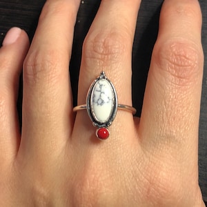 Long white turquoise ring / white buffalo ring design/ handmade jewelry/ silver ring /.925 sterling silver jewelry/ turquoise