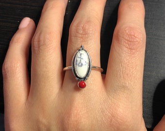 Long white turquoise ring / white buffalo ring design/ handmade jewelry/ silver ring /.925 sterling silver jewelry/ turquoise