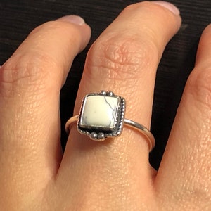 Square white turquoise ring/ white buffalo/ handmade/.925 sterling silver jewelry/ southwestern/ stunning jewelry/ Made in USA