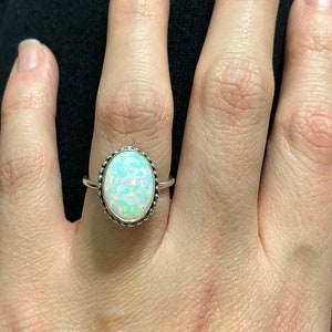 Medium oval white opal statement ring/.925 sterling silver jewelry /handmade jewelry /fire opal ring / everyday jewelry