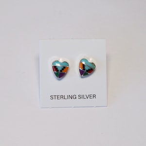 Heart Inlay Earrings | Stud Earrings | Multi-Color | Sterling Silver | Handmade | Stunning Design | Made in USA
